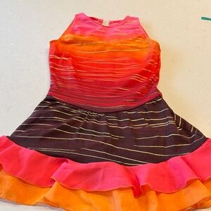 Chic Pink and Orange Striped Mini Dress dance gymnastics swim